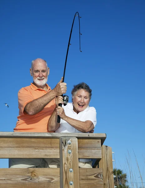 Stock image Senior Couple Reel in Fish