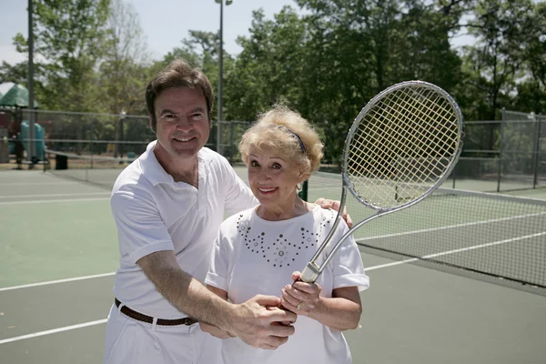 Active Senior With Tennis Pro — Stock Photo, Image