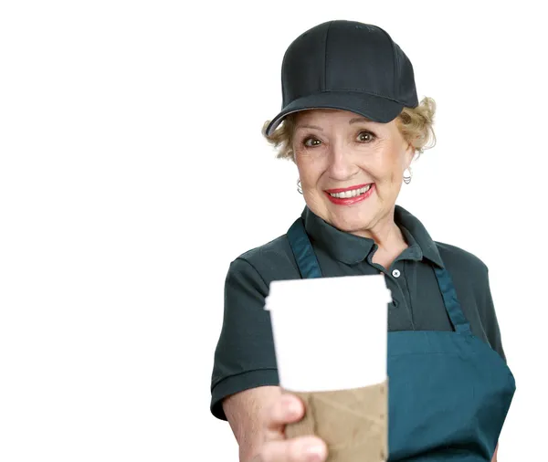 Senior werknemer - service met een glimlach — Stockfoto