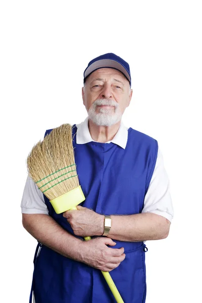 Senior Worker - With Broom — Stock Photo, Image