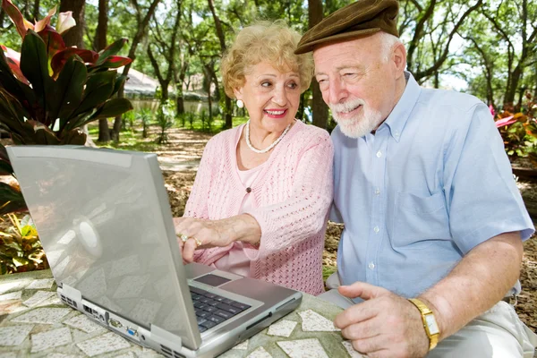 Ηλικιωμένους στον υπολογιστή - κοιτάξτε εδώ — Φωτογραφία Αρχείου