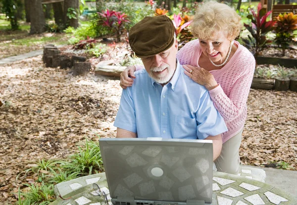 Yaşlılar bilgisayarla iletişim boşaltmak — Stok fotoğraf