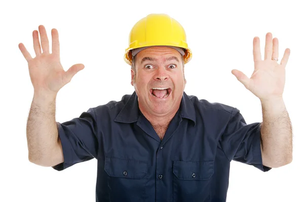 Trabalhador da construção aterrorizado — Fotografia de Stock