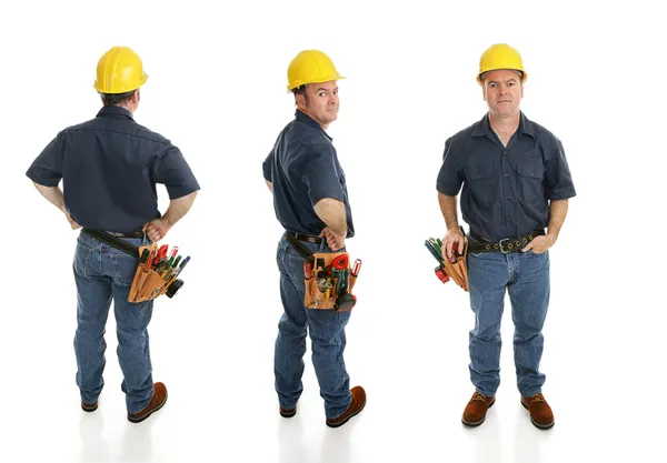 Budowy pracownik trzy widoki — Zdjęcie stockowe