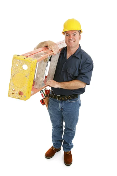 Byggnadsarbetare och stege — Stockfoto