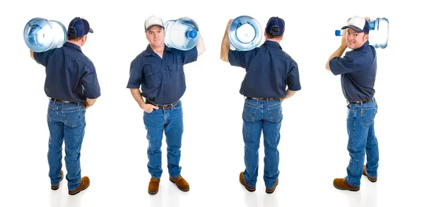 Człowiek dostawy wody - cztery widoki — Zdjęcie stockowe