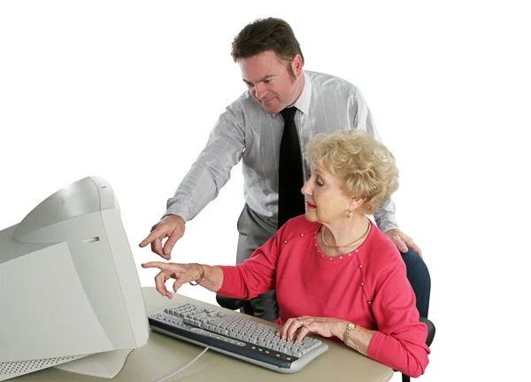 Idősebb hölgy számítógép lecke — Stock Fotó
