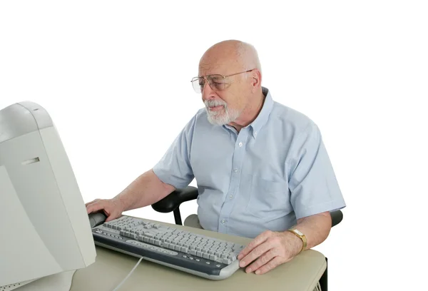 Людина плутає з комп'ютером — стокове фото
