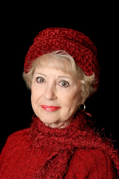 Senior skönhet i rött — Stockfoto