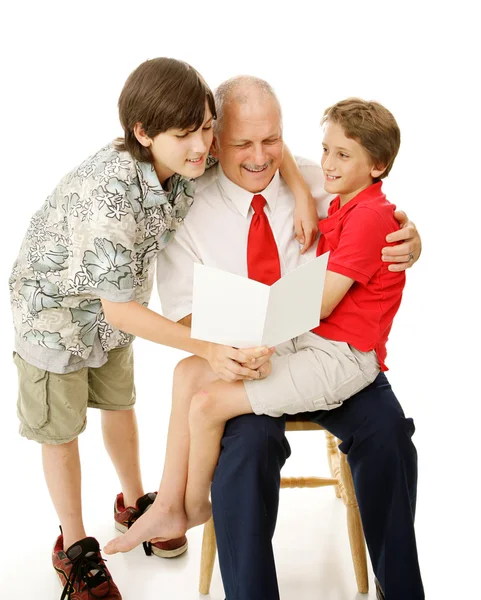 Reading Greeting Card to Dad — Stock Photo, Image