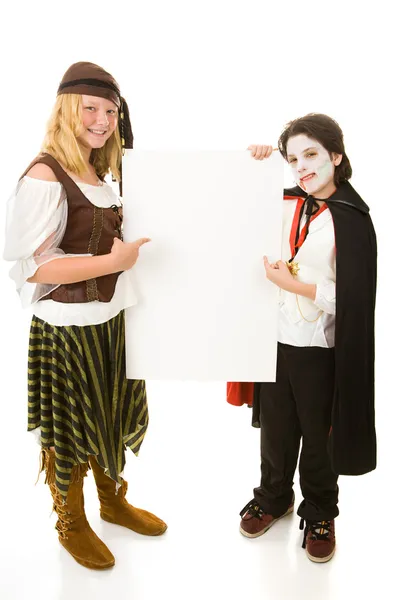 Halloween Kids Holding Sign — Stock Photo, Image