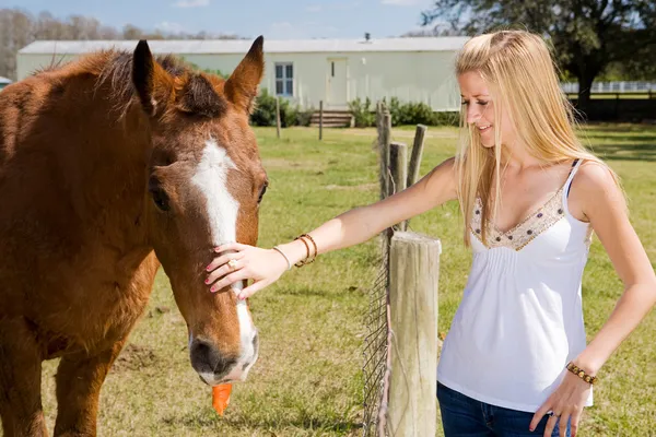 Teenager Mädchen mit Pferd — Stockfoto