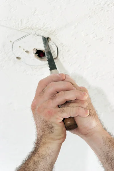 Cutting Hole For Ceiling Box — Stock Photo, Image