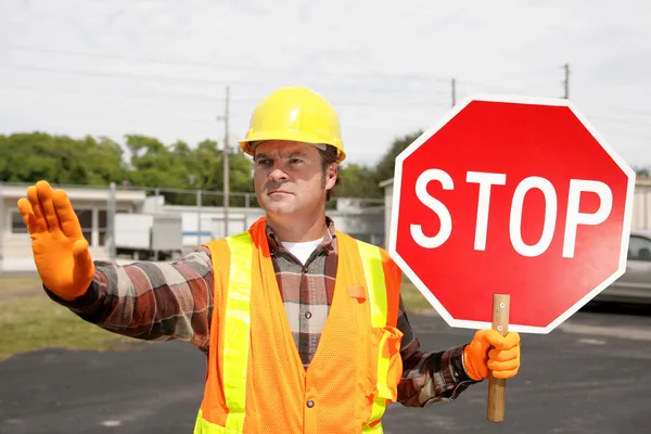Tripulação de construção Stop Sign — Fotografia de Stock
