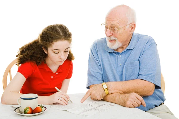 Grandpa Helps Teen — Stock Photo, Image