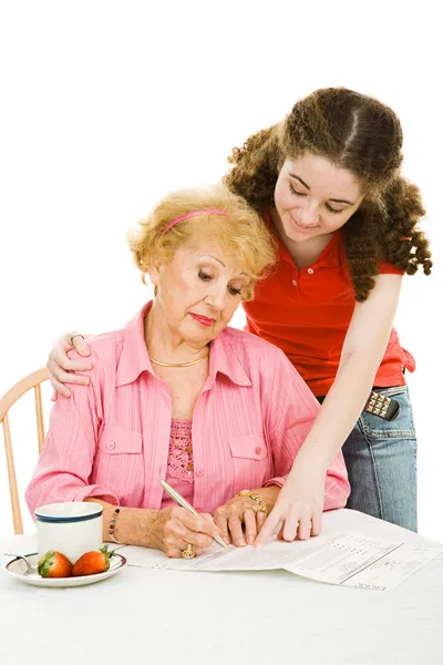 Votação - Ajudar a avó com papelada — Fotografia de Stock