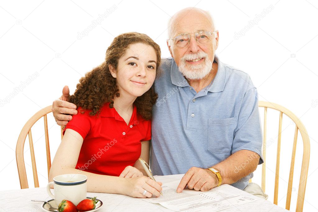 Grandfather Helping Teen