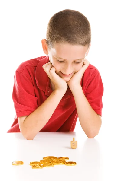 Boy Playing Dreidel — Stock Photo, Image
