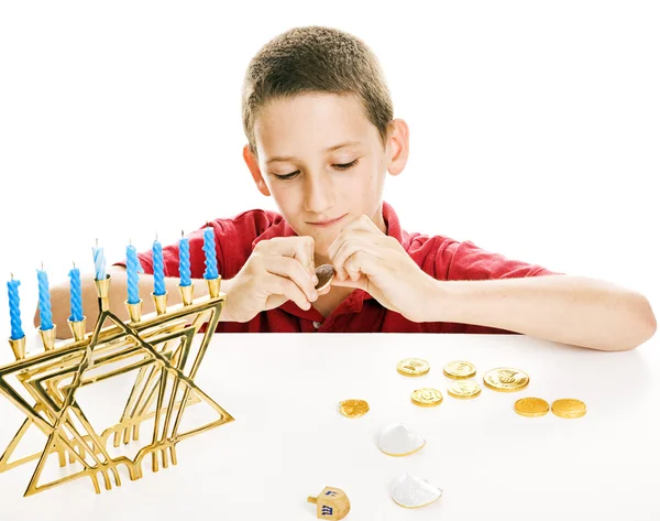 Comer Hanukkah Gelt — Fotografia de Stock