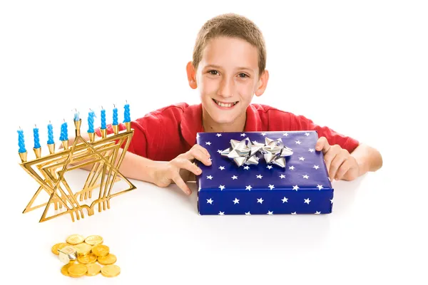 Felice ragazzo su Hanukkah — Foto Stock