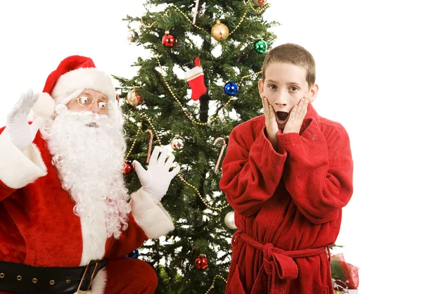 Weihnachtsmann und Kind Weihnachtsüberraschung — Stockfoto