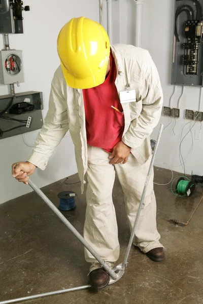 Electrician Bends Pipe — Stock Photo, Image
