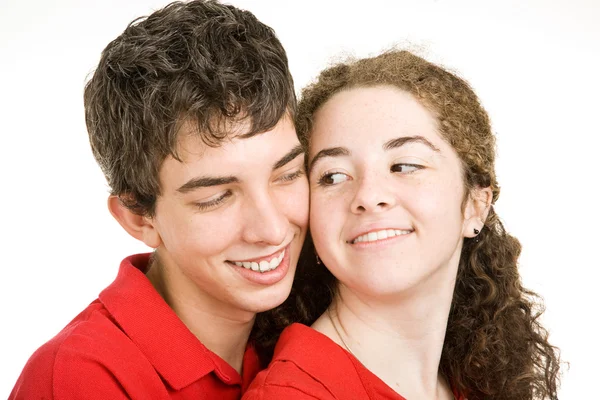 Adolescent couple flirter — Photo