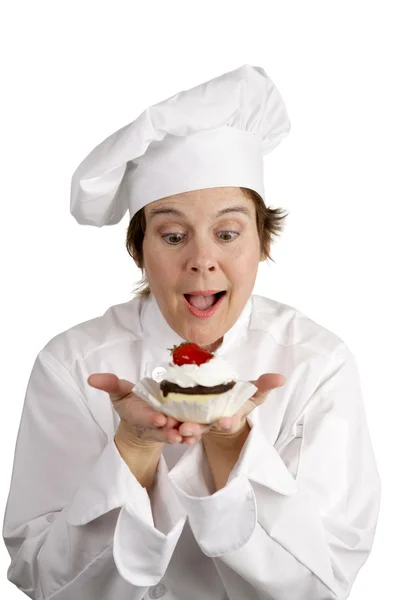 Chef-kok enthousiast over dessert — Stockfoto