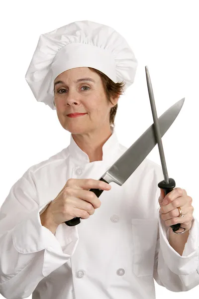 Chef competente con coltello — Foto Stock