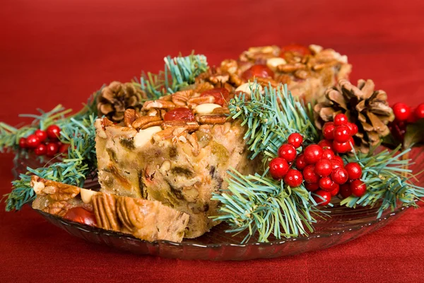 Weihnachten Obstkuchen in Scheiben geschnitten — Stockfoto