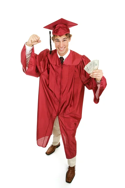 Diplômé enthousiaste avec argent comptant — Photo