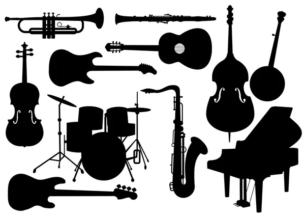 Силуэты векторных музыкальных инструментов — стоковый вектор
