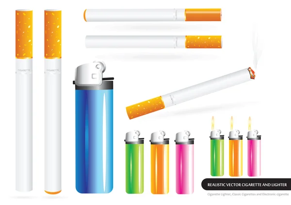 Realistic Vector Cigarettes and Lighter — Stock Vector