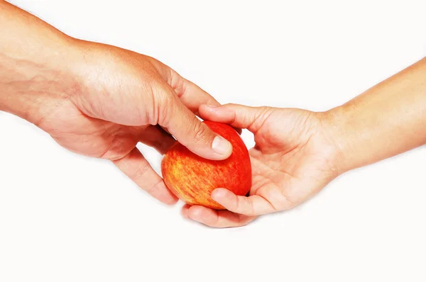 Dwie ręce i jedno jabłko — Zdjęcie stockowe