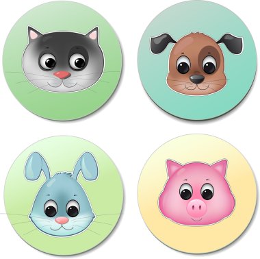 Vector icon set of cute animal faces smiling clipart