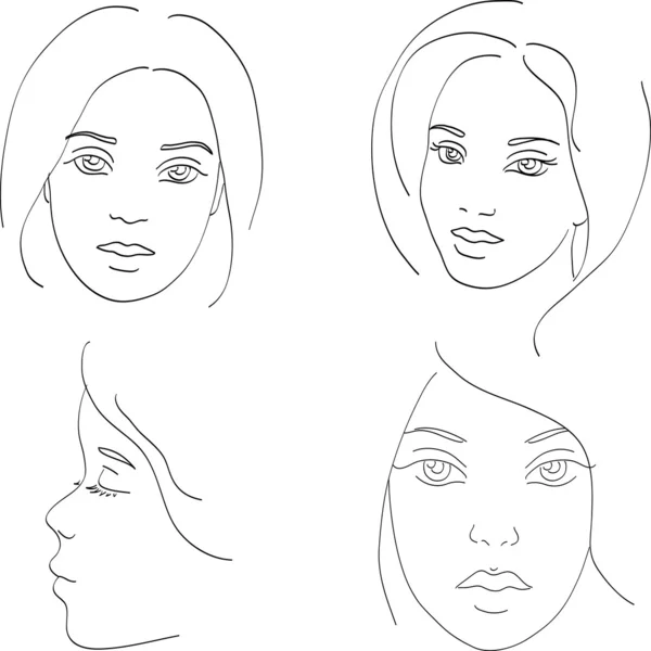 Stock vector Lineart women faces