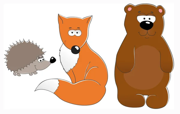 フォックス、熊、ハリネズミのベクトル図 — ストックベクタ