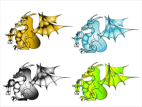 Conjunto de pequeños dragones divertidos — Vector de stock