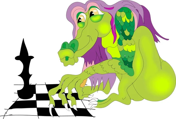 Dragon jouant aux échecs — Image vectorielle
