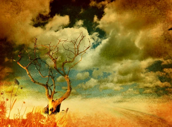 Ensamt träd på grungy bakgrund — Stockfoto