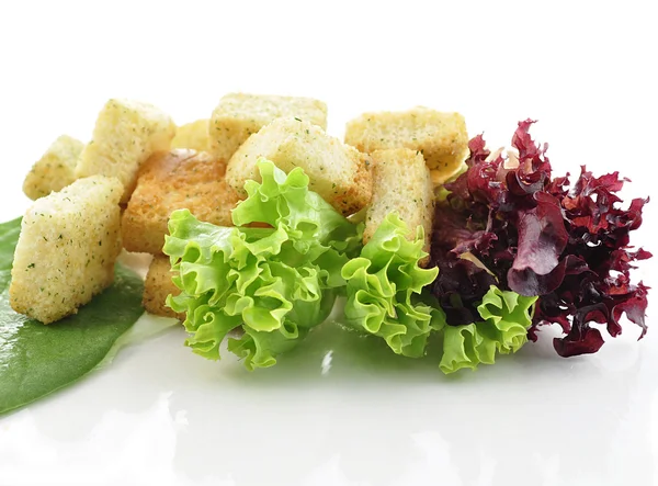 Croutons met salade bladeren — Stockfoto
