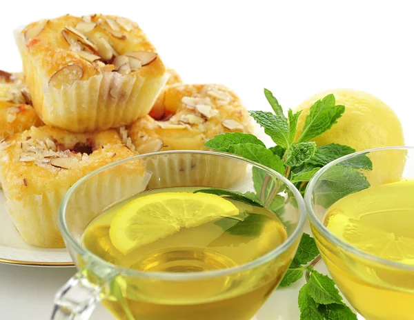 Té verde y cupcakes — Foto de Stock