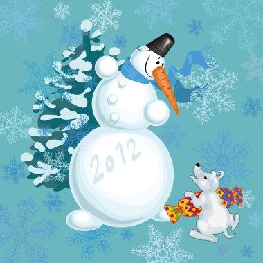 Snowman and a little puppy clipart