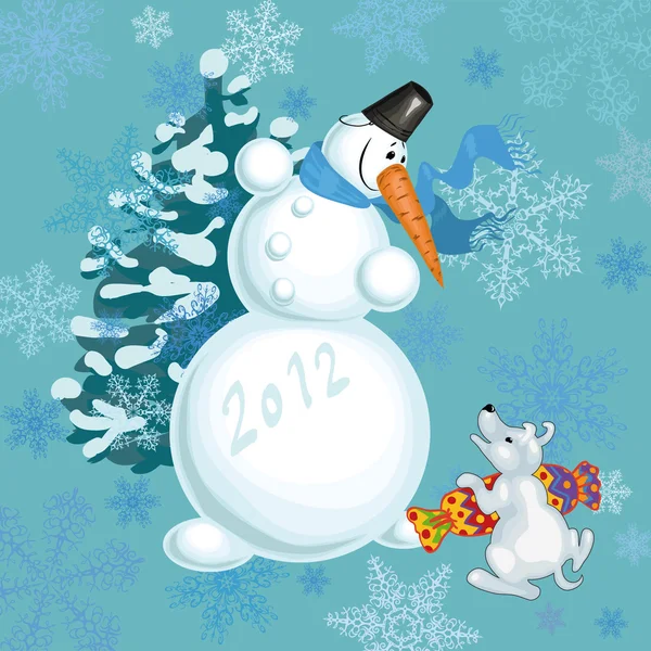 Sneeuwpop en een kleine pup — Stockvector