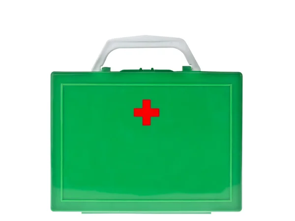 stock image Green first aid kit box against a white background