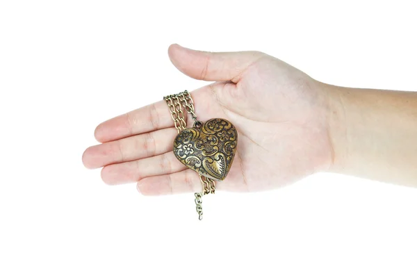 Steel heart on hand — Stock Photo, Image