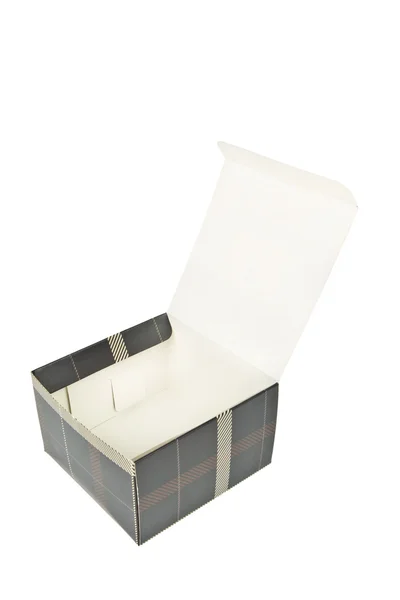Caixa vazia aberta isolada em branco — Fotografia de Stock