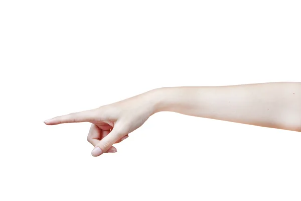 Рука указывая, или нажатие изолированы на белый — стоковое фото