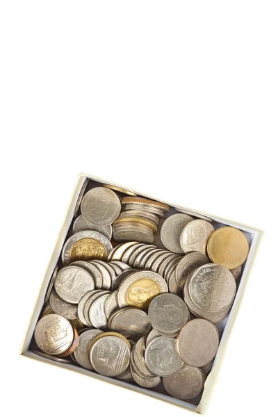 Münzen thailändischer Baht in der Box — Stockfoto