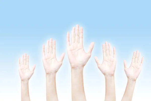 Рука, піднята рука ізольована на білому — стокове фото
